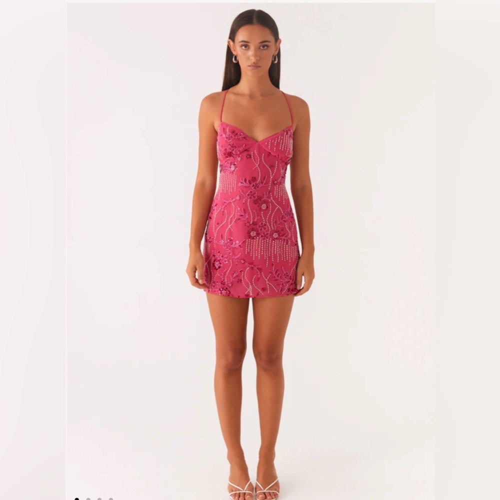NWOT PEPPERMAYO Vietta Sequin Cami Mini Dress in Fuschia, Size AU6 / US 2